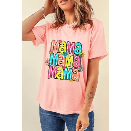 Pink Colorful MaMa Letter Graphic T Shirt