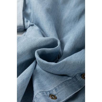 Dusk Blue Folded Short Sleeve Patched Pocket Denim Shirt