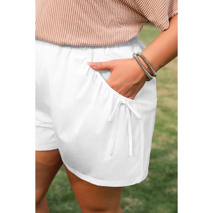 White Bow Decor Pockets Plus Size Shorts