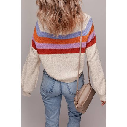 Jet Stream Striped Color Block Loose Sleeve Chic Sweater