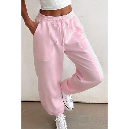 Light Pink Drawstring Waist Patchwork Solid Color Jogger Pants