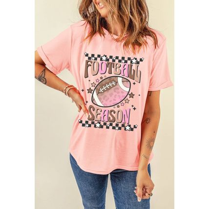Pink FOOTBALL SEASON Graphic Game Day T Shirt