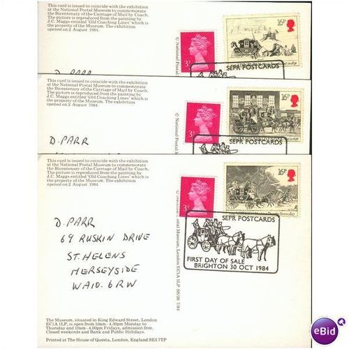 National Postal Museum 1984 - Bicentenary of 1st Mail Run - London/Bath x3 cards