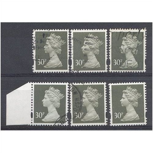 BULK STOCK.30p Deep Bluish Grey x 6.Colour Unchecked.Fine Used.nb12
