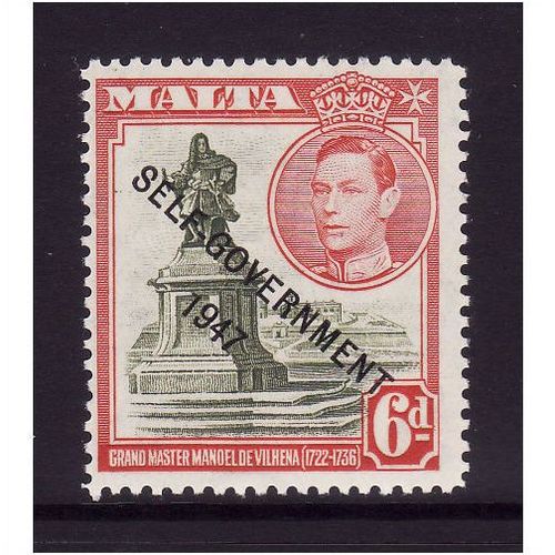 MALTA 1948 SG242 6d OLIVE GREEN & SCARLET U/M MINT #1