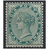India 1882 SG84 1/2a Deep Green Blue-Green Mounted Mint . . .