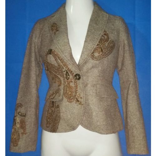 Talbots Petites Kate Fit Embroidered Brown Blazer Jacket Size 2P