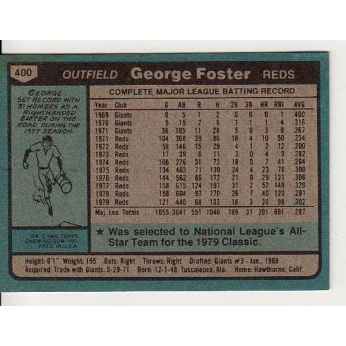 1980 Topps George Foster baseball card #400 - Reds