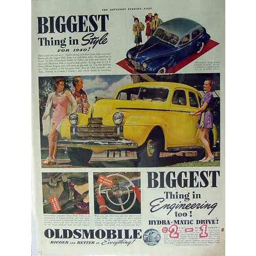 OLDSMOBILE 1940 biggest style Sixty Custom 8 Cruiser car vintage ad