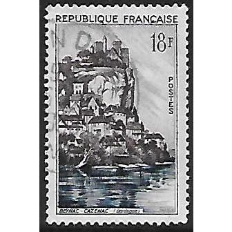 Mi 1162: 18 Fr. blue/carmine-brown Definitive: Landscapes: Beynac-Cazenac.