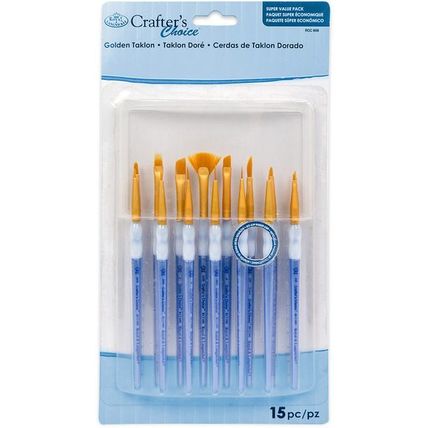 RCC 606 Royal Brush Crafter's Choice Mini Gold Taklon 15 Piece Value Brush Set