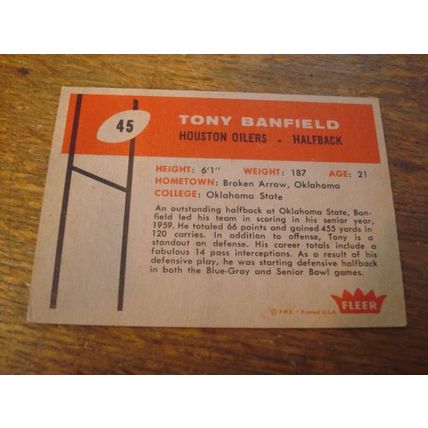 1960 Fleer, TONY BANFIELD Rc, #45, Houston Oilers