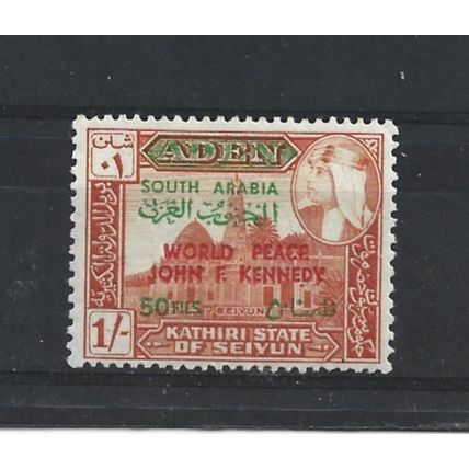 SouthArabianFed.SG102 50f on 1s "World Peace" John F. Kennedy.Mntd Mint.Dec24b