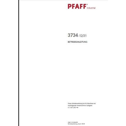 PFAFF 3734-12/31 BETRIEBSANLEITUNG NAHMASCHINE 88 SEITE DEUTSCH