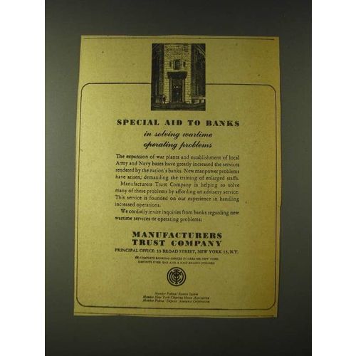1943 Manufacturers Trust Company Ad - Special aid to banks in solving wartime