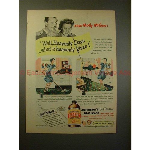 1945 Johnson Glo-Coat Ad - Molly & Fibber McGee, Glaze!