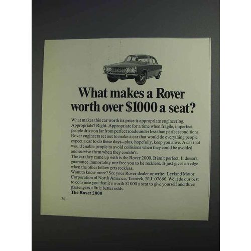 1968 Leyland Rover 2000 Car Ad - Costs Over $4000