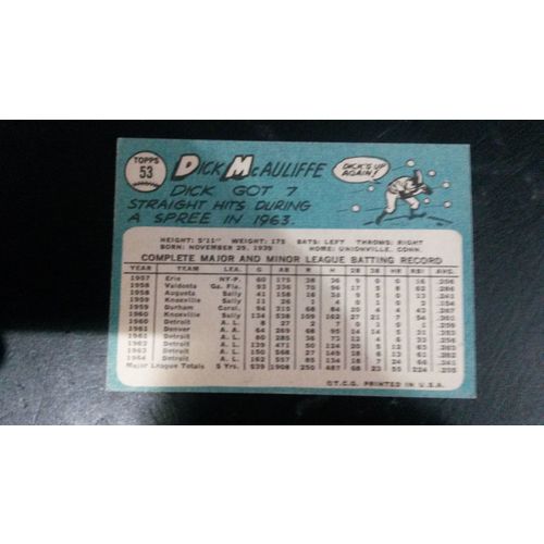 1965 Topps Card # 053 Dick McAuliffe Good (2) Detroit Tigers