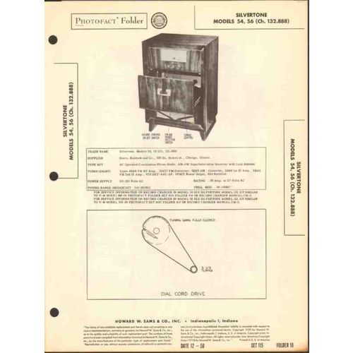 SILVERTONE model 54 56 AM FM radio phonograph Sams Photofact manual