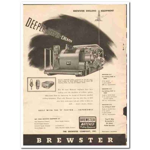 BREWSTER COMPANY INC 1950 Deeper cheaper drilling equipment vintage ad