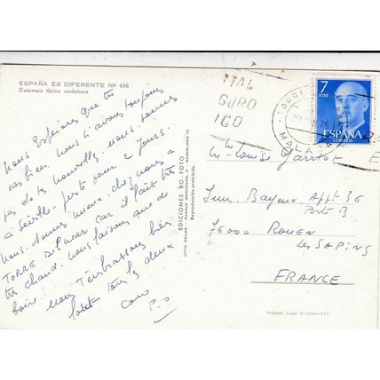 Estampa tipica Andaluza Spain Postcard posted 1975 VGC