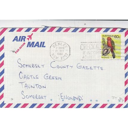 Australia 1980 Bexley NSW-Taunton Cover Bexley Cancel written VGC