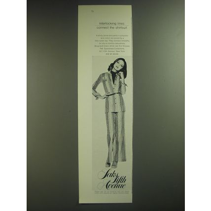 1974 Saks Fifth Avenue Shirtsuit Ad - Intrlocking lines connect the shirtsuit