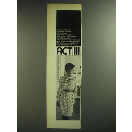 1974 Act III Blouson Shirtwaist Knit by Nancy Ebker Ad - Pedigreed polka dots