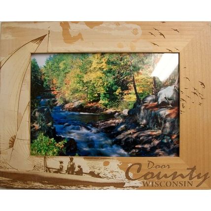 Door County Wisconsin Sailboat Laser Engraved Wood Picture Frame (5 x 7)