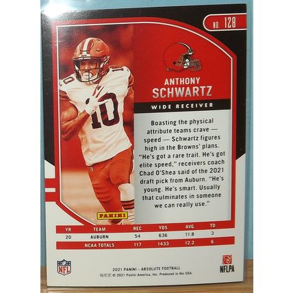 2021 Panini Absolute ANTHONY SCHWARTZ (Browns) Rookie Card #128