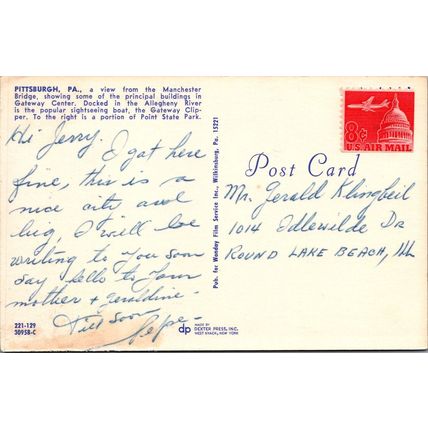 ZAYIX Postcard Pittsburgh PA View from Manchester Bridge Steamboat 102022-PC31
