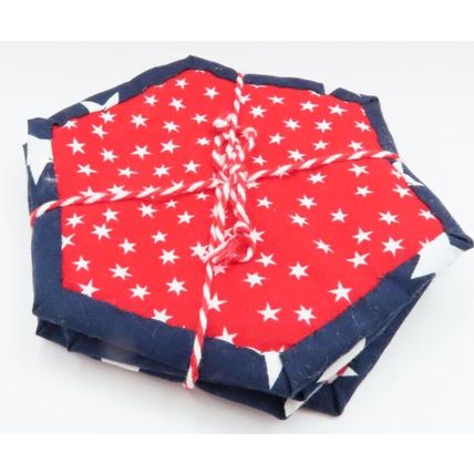 Christmas Coasters Fabric Handmade Hexagon Red & Blue Gift Home Decor Christmas