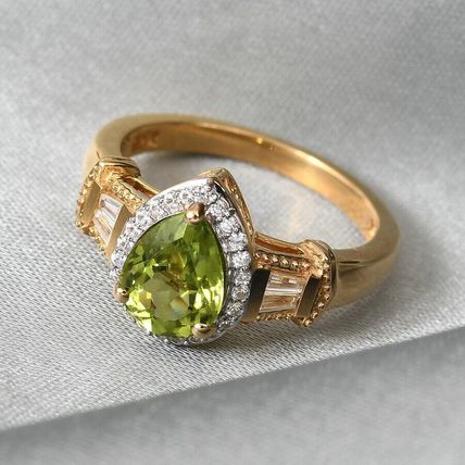 2.25ct Hebei Peridot Zircon Pear Halo Ring Size T½ 14k Gold Overlay 925 Silver
