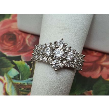 Rhombus Cluster Ring Made With Swarovski Zirconia Size L½ Platinum 925 Silver