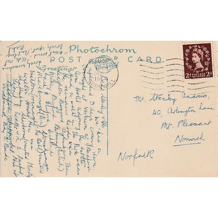 Genealogy Postcard sent to Mr Stanley ANDREWS, NORWICH, Norfolk, 1954