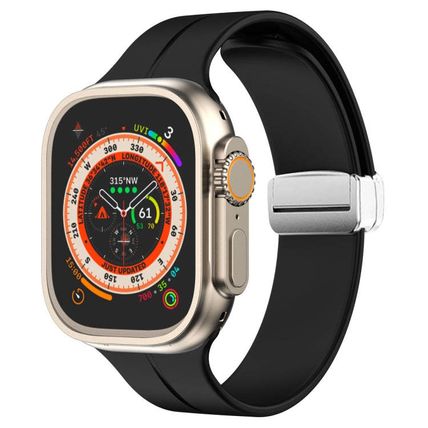 Magnetic Fold Clasp Silicone Watch Band, For Apple Watch Series 8&7 45mm (For Ap
