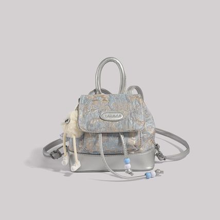 Ladies Embroidered Backpack Outdoor Backpack Silver