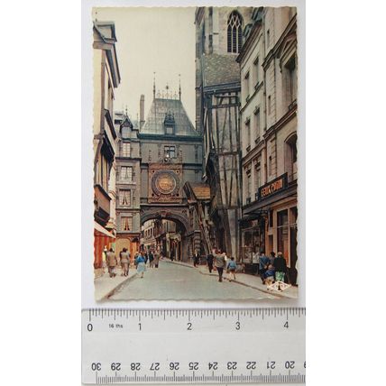 1958 colour postcard Rouen, Le Gros Horloge