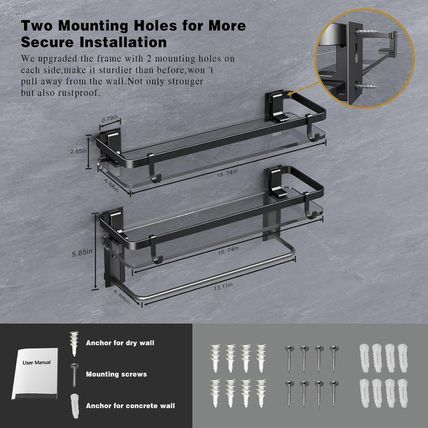 VOLPONE Glass Shelf for Bathroom 15.7 in Black Bathroom Shelves Wall Mounted Tem