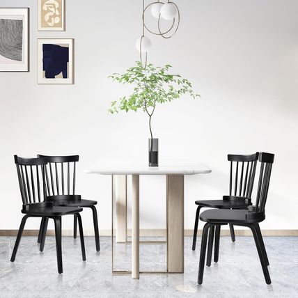 Unovivy Wood Dining Chairs Set of 6, Windsor Farmhouse Spindle Back, Widen Seat,