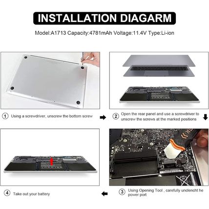 A1708 A1713 Laptop Battery Replacement for Macbook Pro 13 Inch A1708 (Late 2016,