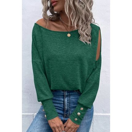 Green Asymmetrical Cut Out Buttoned Long Sleeve Top