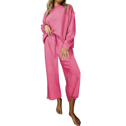 Strawberry Pink Ultra Loose Textured 2pcs Slouchy Outfit