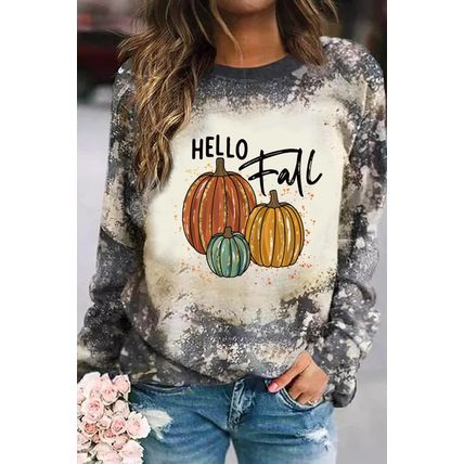 Multicolor Hello Fall Pumpkin Graphic Tie Dye Long Sleeve Top