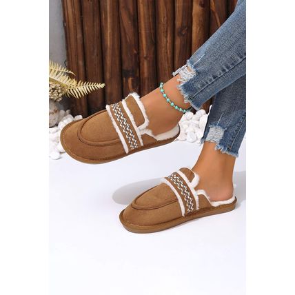 Chestnut Suede Wavy Striped Plush Lined Slippers (Run Small, Size Up)