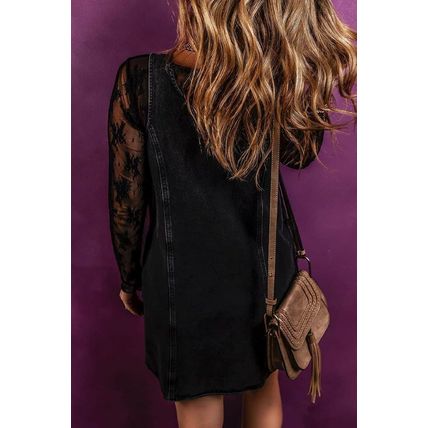 Black Sleeveless Shift Denim Dress