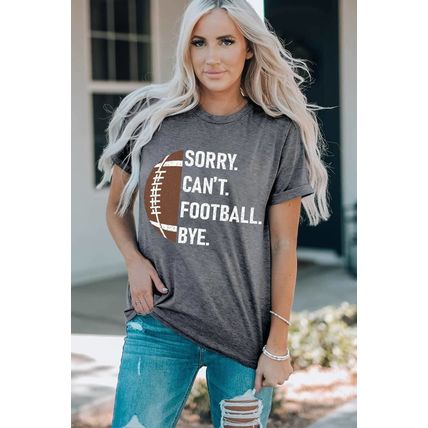 Gray American Football Graphic Casual T Shirt