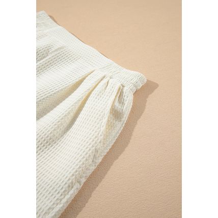 White Waffle Texture Contrast Ricrac Hemline Casual Shorts