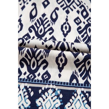 Blue Boho Pattern Print High Waist Wide Leg Loose Pants