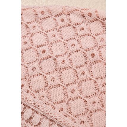 Light Pink Lace Patchwork Waffle Short Sleeve Top